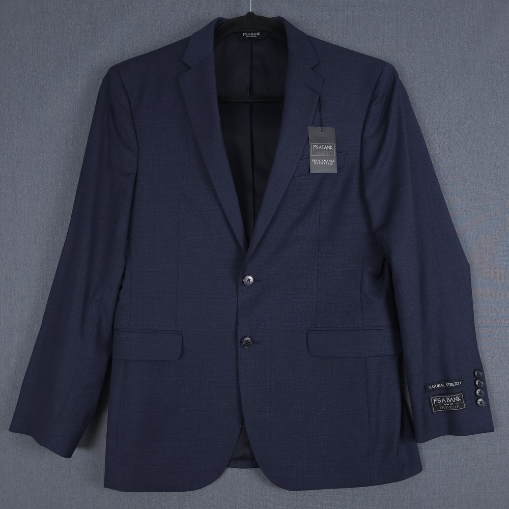 Jos A Bank Blazer Mens‎ 40 Regular Blue Wool Traveler Stretch Sport Coat Only